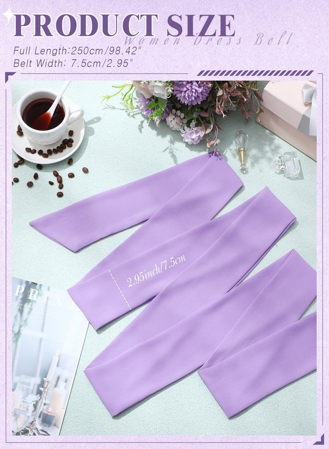 Glitopper Women Chiffon Sash Belt Dress Sash Waist Bridal Wedding Belt 50s Accessories 3'' Wide(Lilac Purple,Classic Style) - Image 2